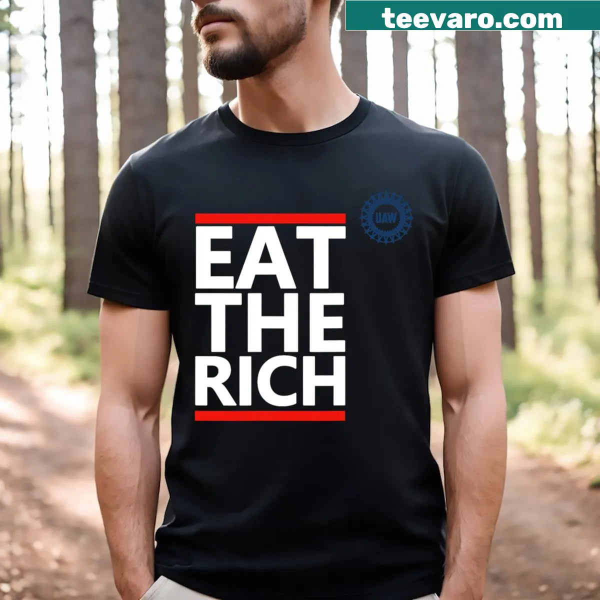 T-shirt with the phrase 'Eat The Rich' in a bold typography style — on a men's t-shirt