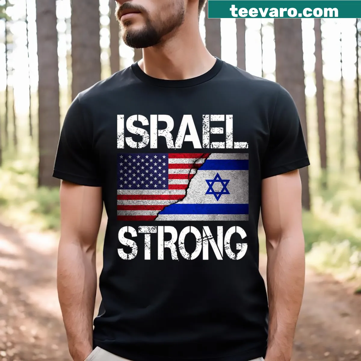 T-shirt with 'Israel Strong' text and Israeli flag design — on a men's t-shirt