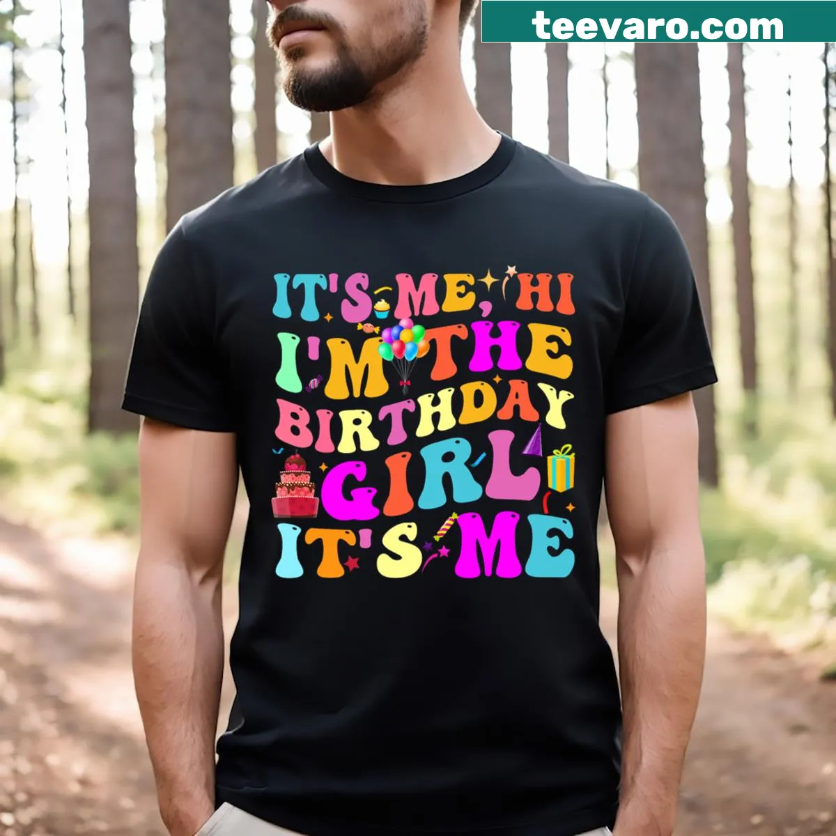 Fun birthday t-shirt for girls with groovy text — on a men's t-shirt