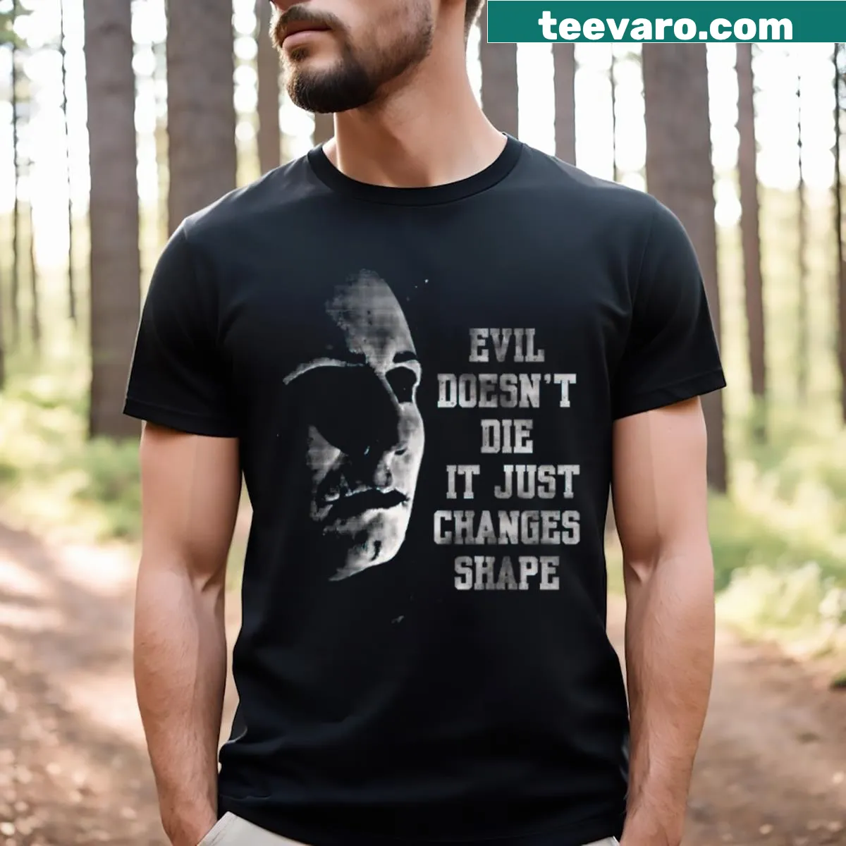 Silhouette design of Michael Myers on a casual T-shirt. — on a men's t-shirt