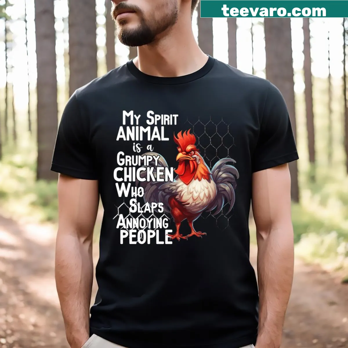 T-shirt with text 'My Spirit Animal Is A Chicken' — on a men's t-shirt