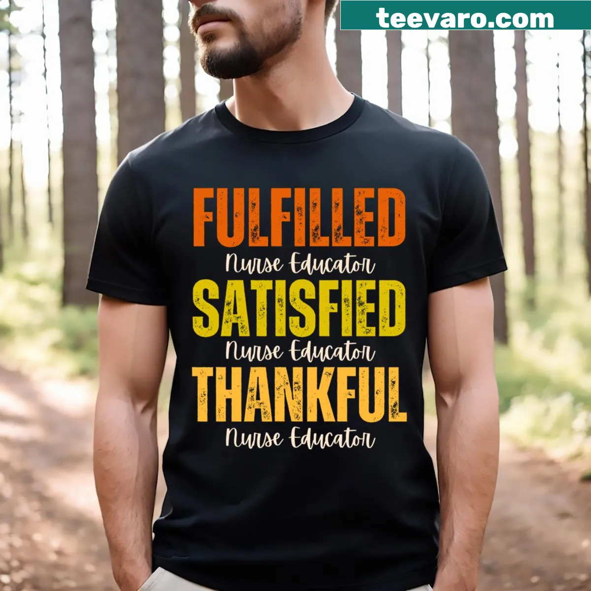Grunge-style Thanksgiving t-shirt for Nurse Educators with thankful text design — on a men's t-shirt