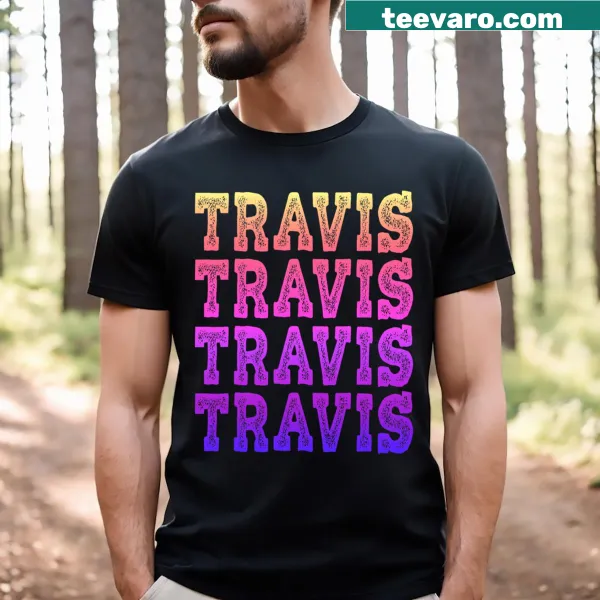 Birthday shirt for kids featuring the name Travis and family-themed design