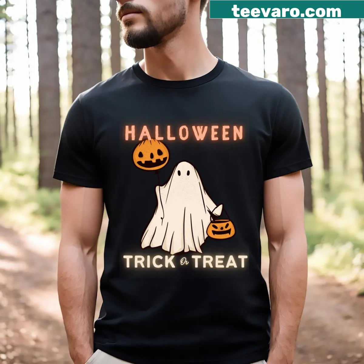 Cute vintage ghost illustration for Halloween fun. — on a men's t-shirt