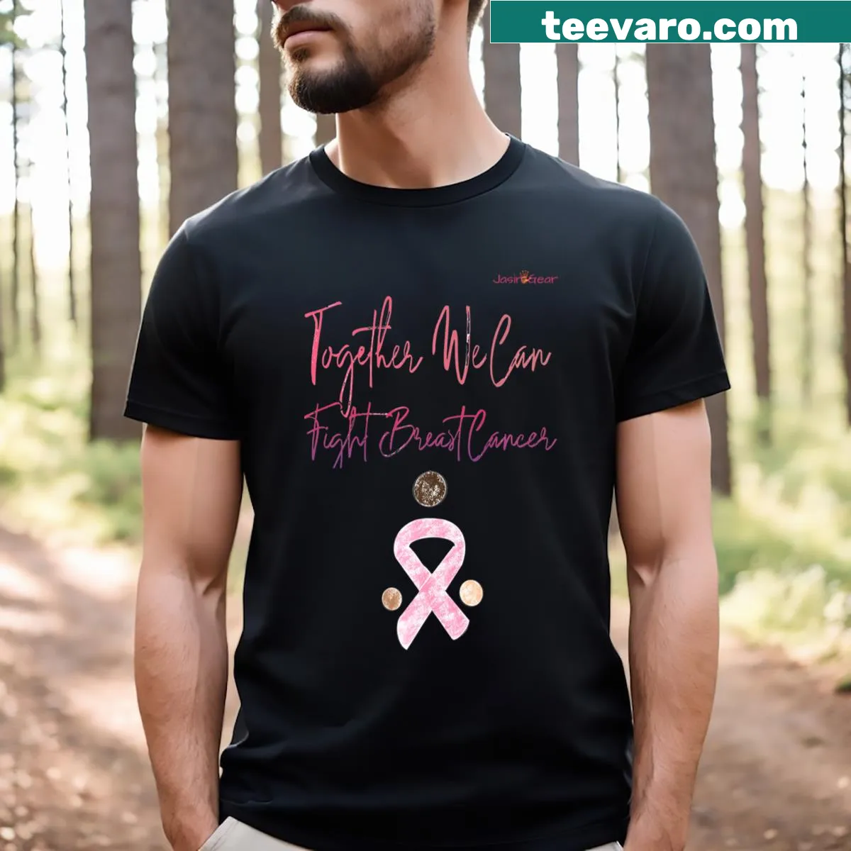 Breast cancer awareness T-shirt by Jasir Gear. — on a men's t-shirt