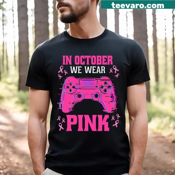 Gaming-themed t-shirt promoting breast cancer awareness for kids