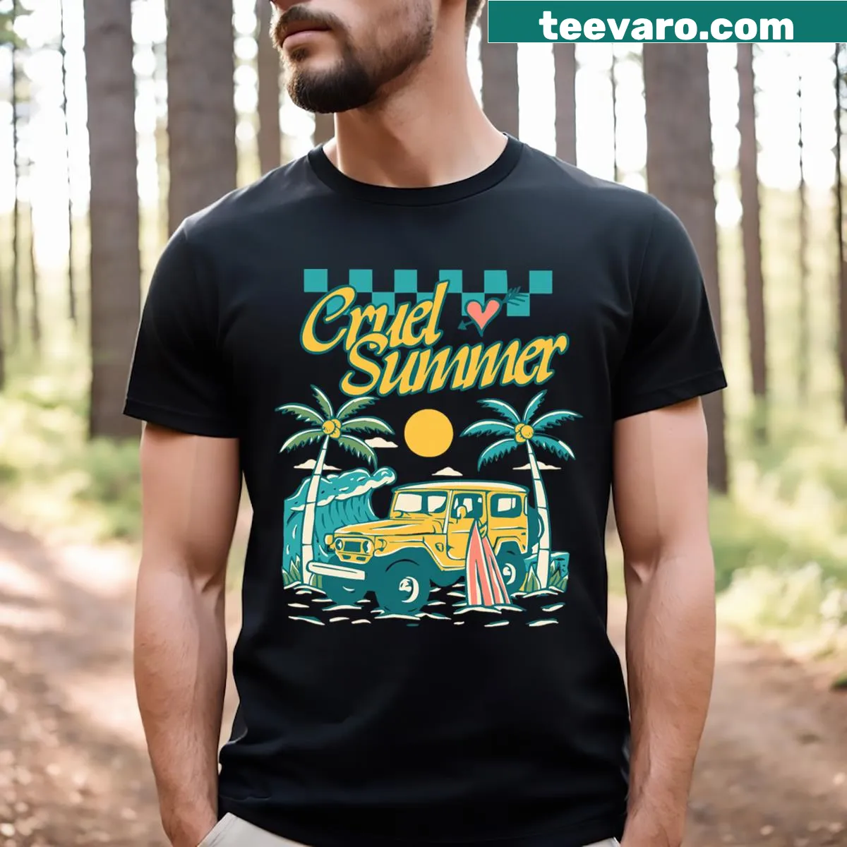 T-shirt depicting the theme of a 'Cruel Summer' for casual wear — on a men's t-shirt