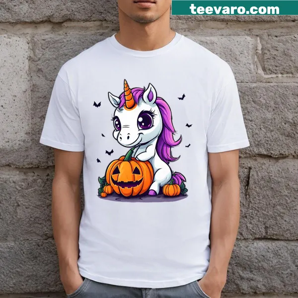 T-shirt featuring a witchy unicorn design for Halloween girls