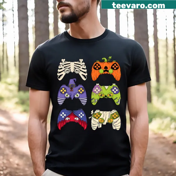 Kids Halloween t-shirt with skeletons and zombies gaming