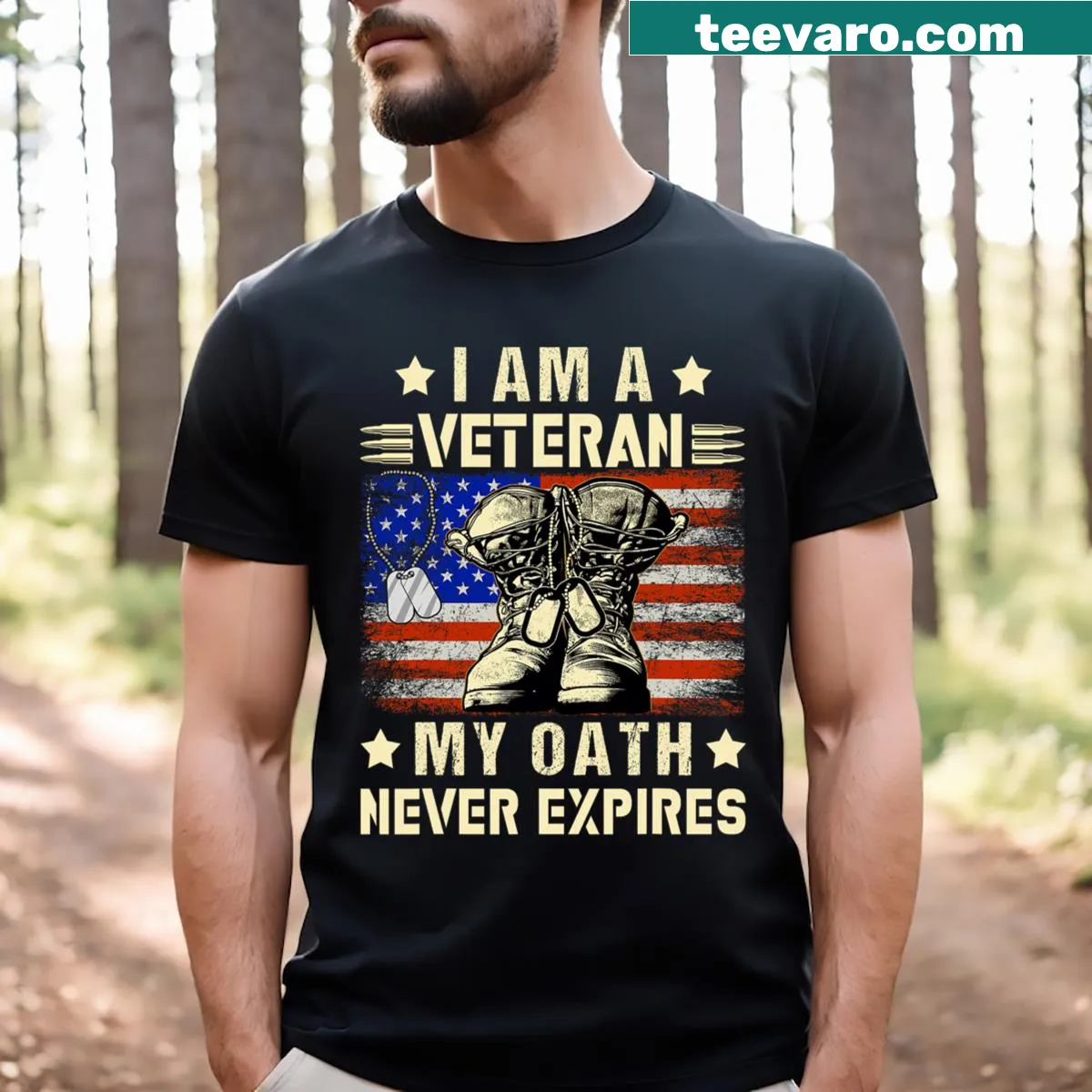 Patriotic veteran t-shirt with USA flag and prideful text — on a men's t-shirt