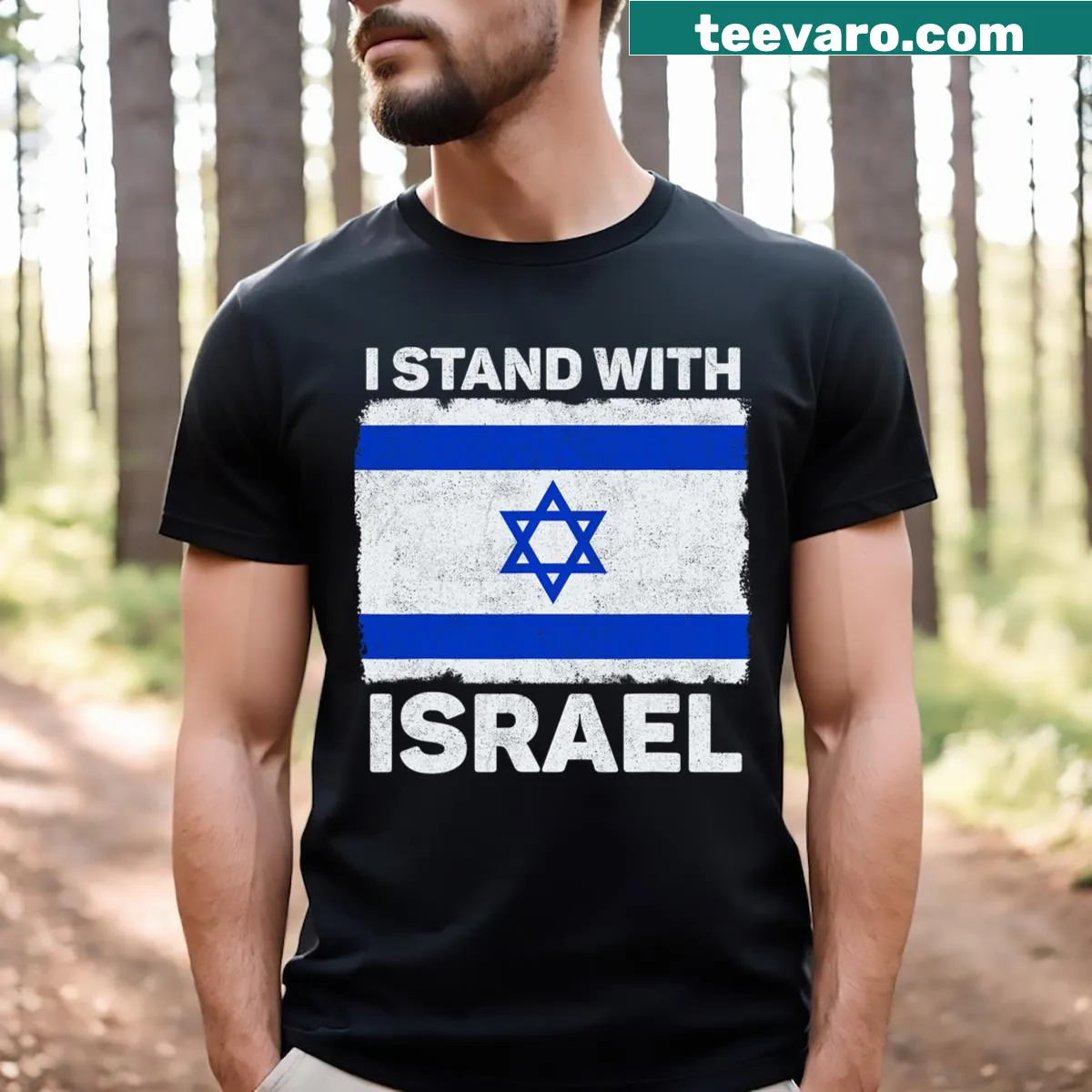 Patriotic T-shirt featuring the Israel flag illustration — on a men's t-shirt