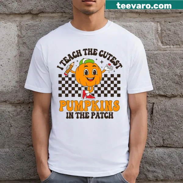 Retro T-shirt for teachers featuring pumpkins and playful text