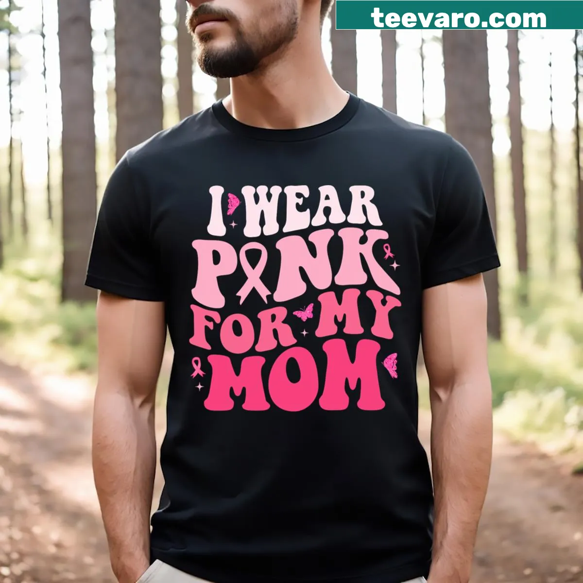 T-shirt with a heartfelt message supporting breast cancer awareness for moms. — on a men's t-shirt