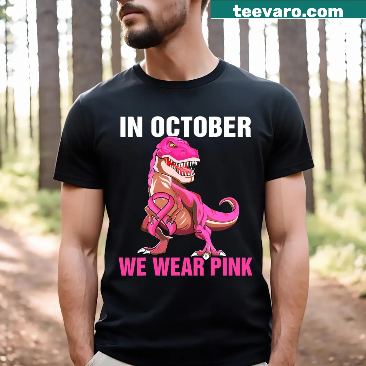 Kids' shirt with 'In October We Wear Pink' for breast cancer awareness. — on a men's t-shirt