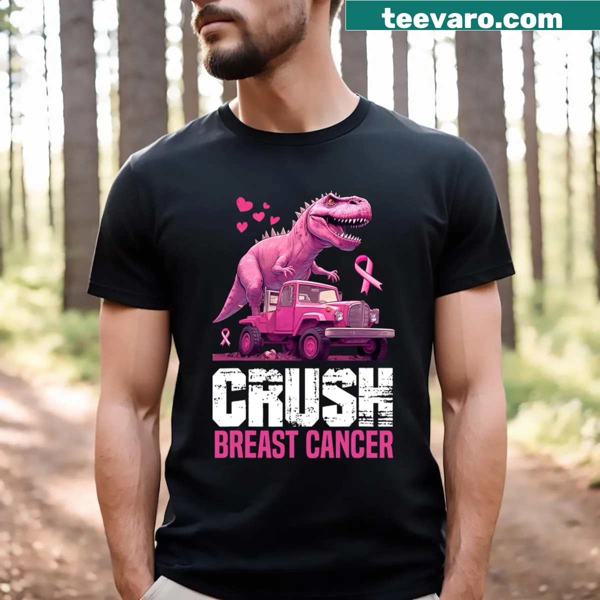 Toddler t-shirt with monster truck and breast cancer awareness ribbon. — on a men's t-shirt