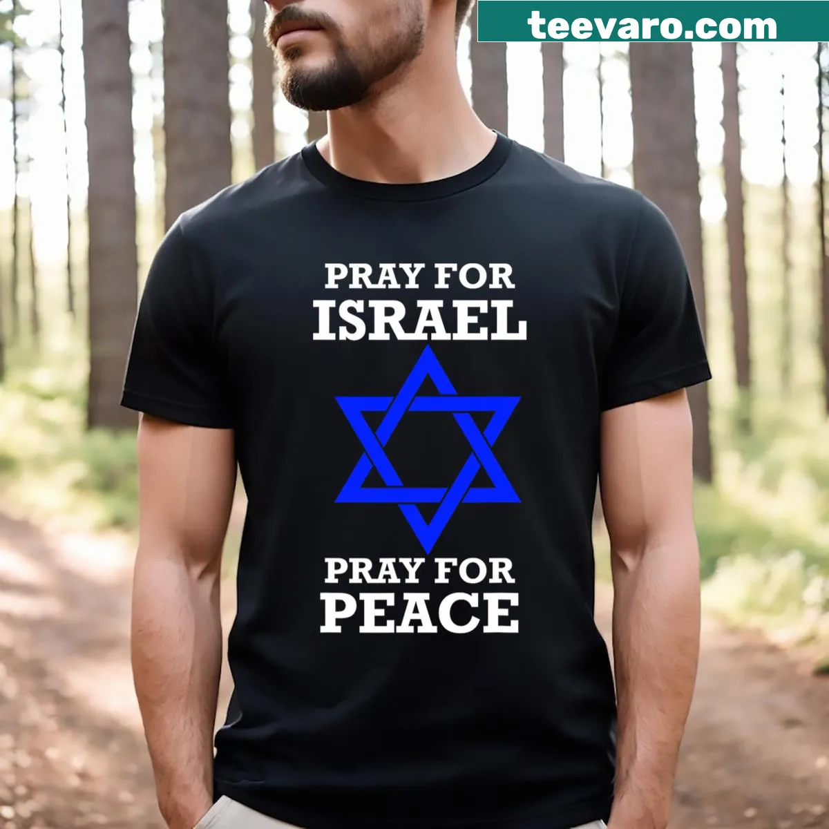 T-shirt featuring 'Pray For Israel' text promoting peace — on a men's t-shirt