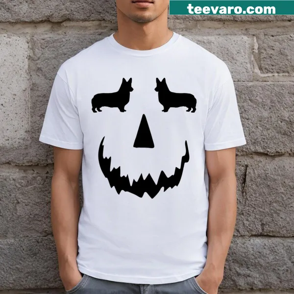 Corgi dressed as a pumpkin graphic for Halloween T-shirt