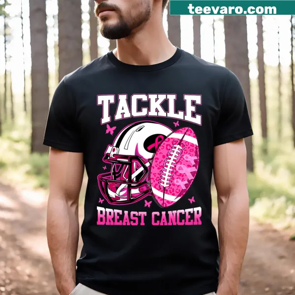 T-shirt with 'Tackle Breast Cancer Awareness' and pink ribbon graphic