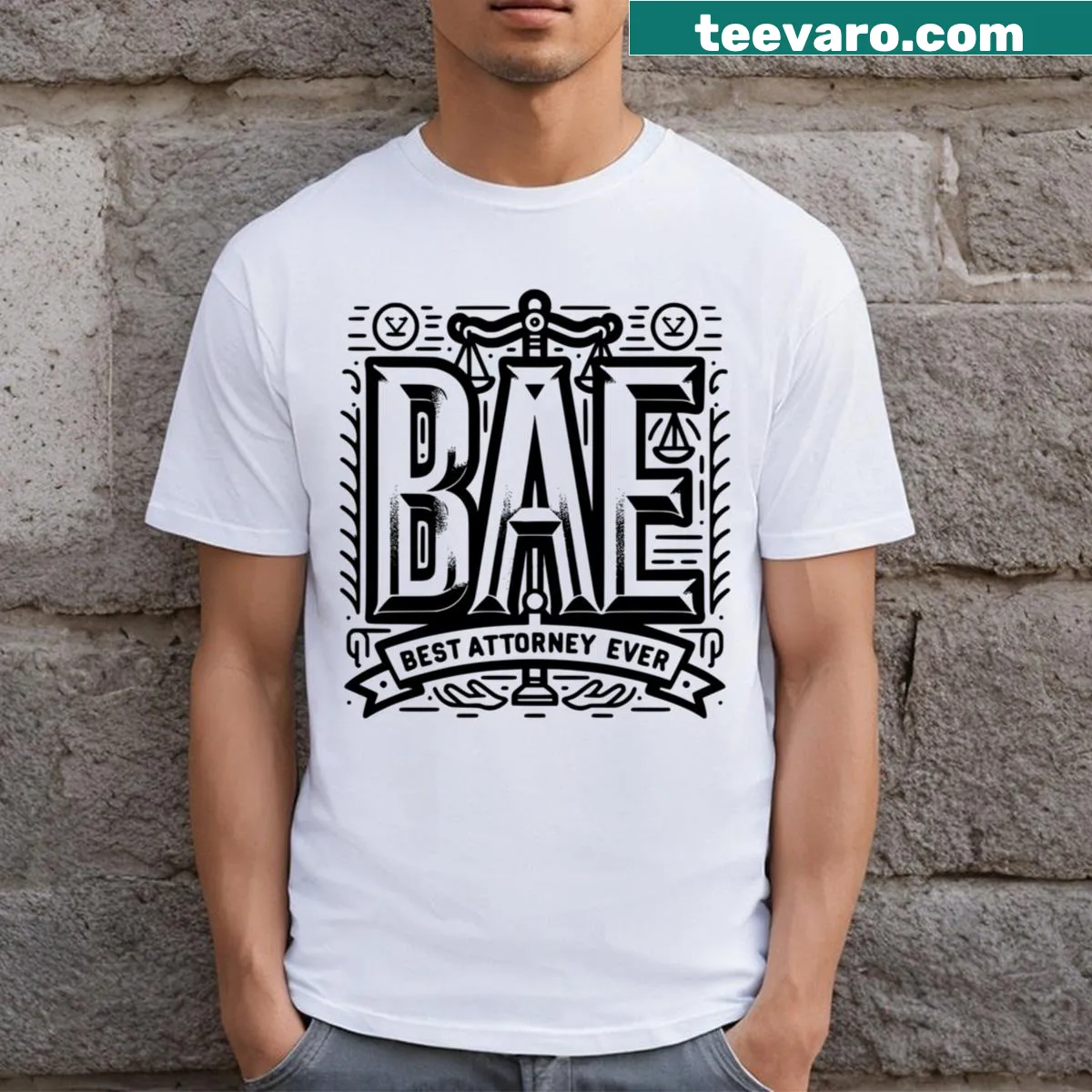 Playful attorney-themed T-shirt with Best Attorney Ever text — on a men's t-shirt