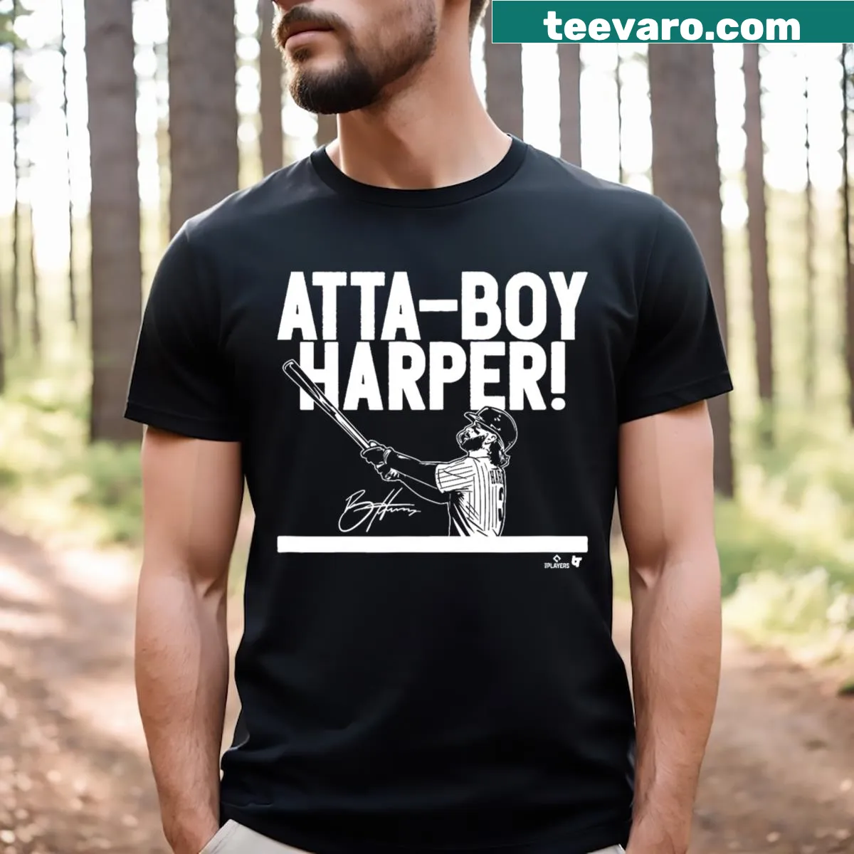 Philadelphia Baseball T-shirt featuring Bryce Harper graphic — on a men's t-shirt