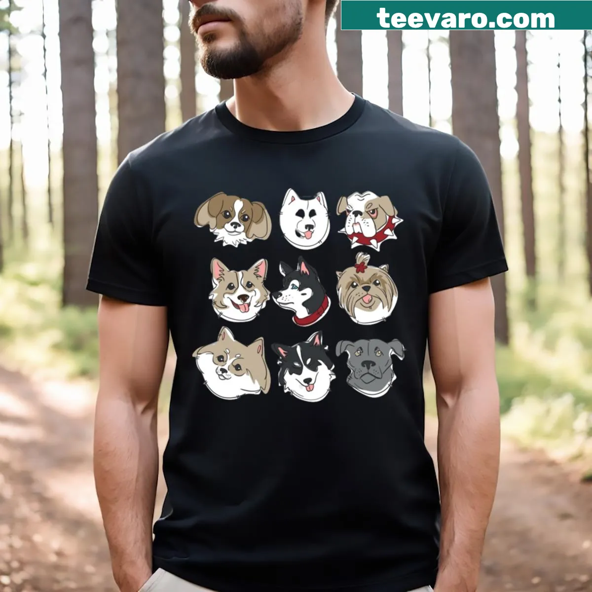 T-shirt featuring playful cartoon dogs — on a men's t-shirt