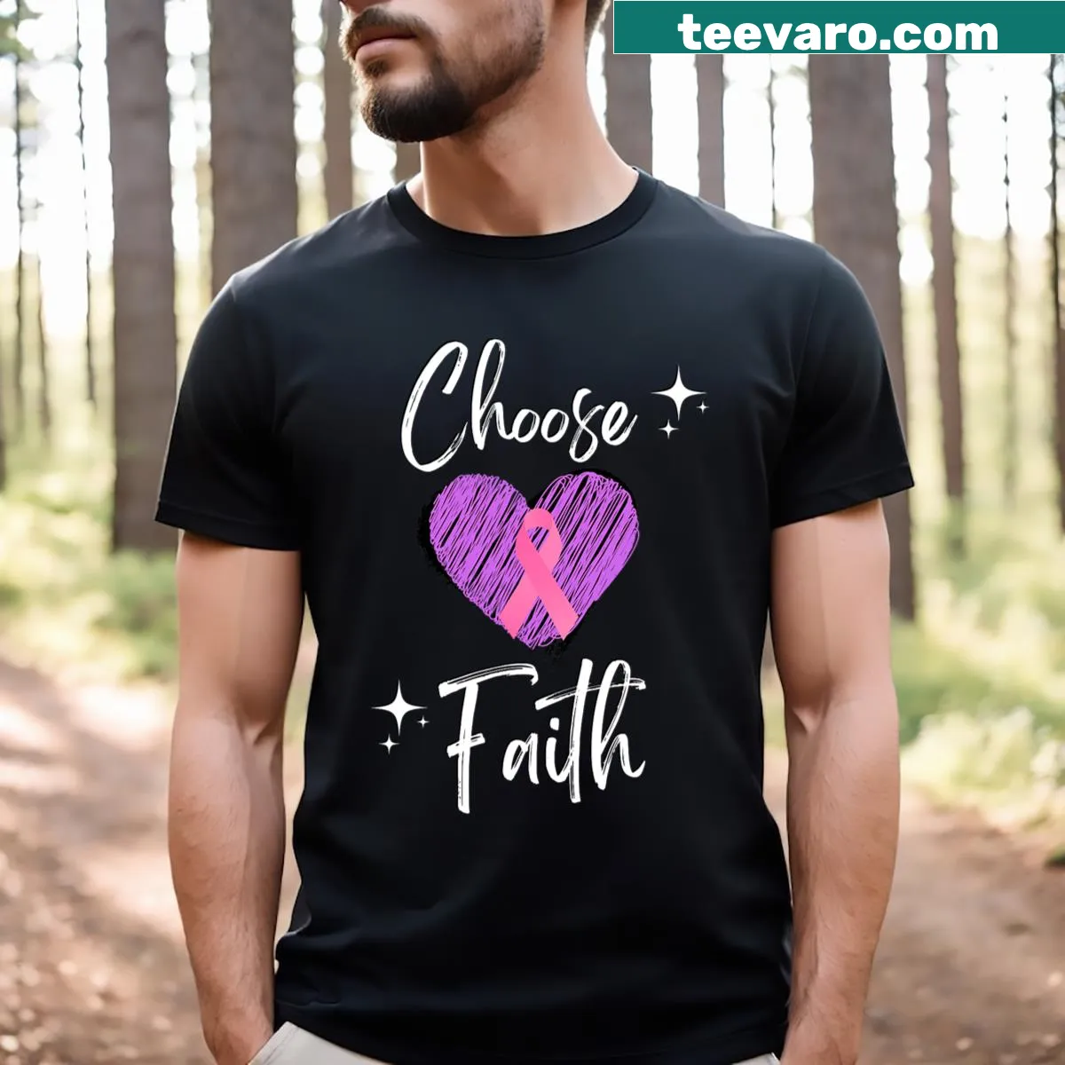 Inspirational T-shirt featuring the phrase 'Choose Faith' prominently — on a men's t-shirt