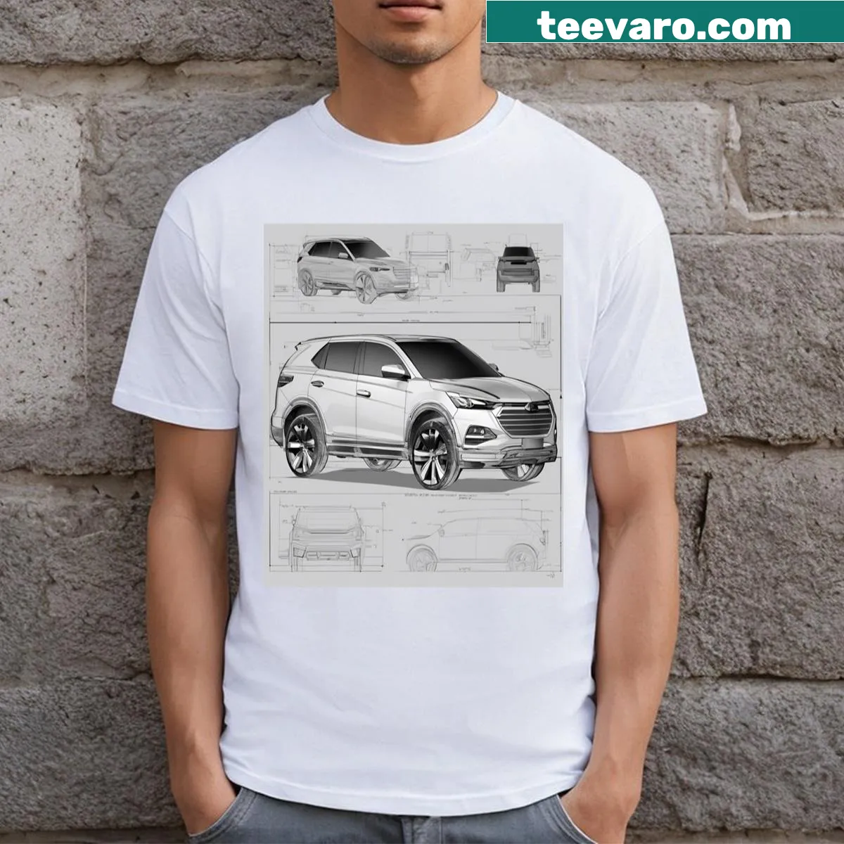 Illustration of a crossover SUV on a T-shirt — on a men's t-shirt