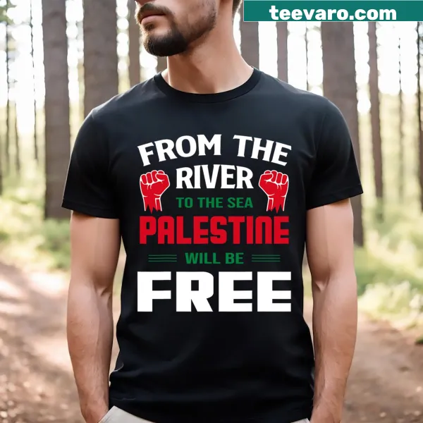 Support Palestine t-shirt with Arabic text and keffiyeh pattern