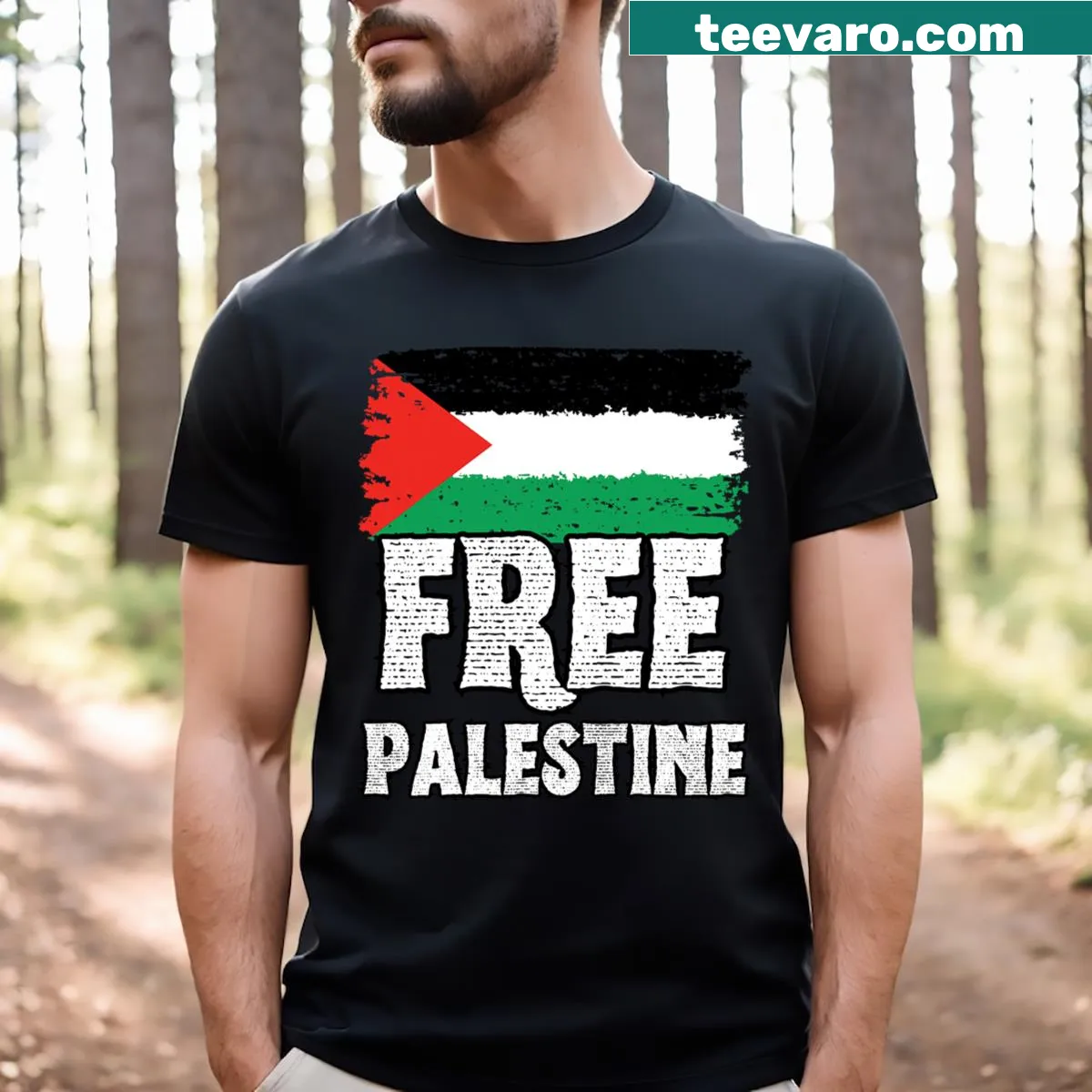 T-shirt featuring the Palestine flag design — on a men's t-shirt