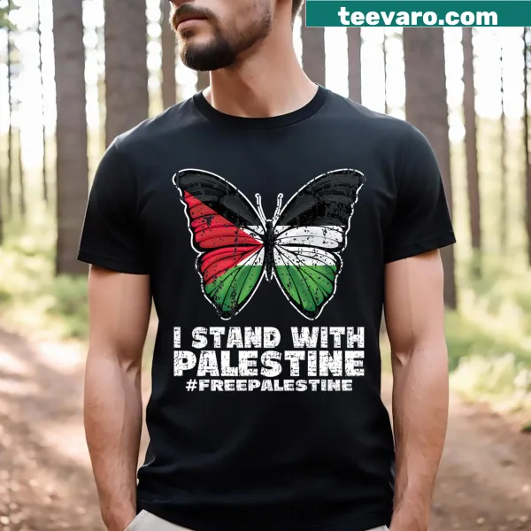 I Stand With Palestine T-shirt featuring supportive text