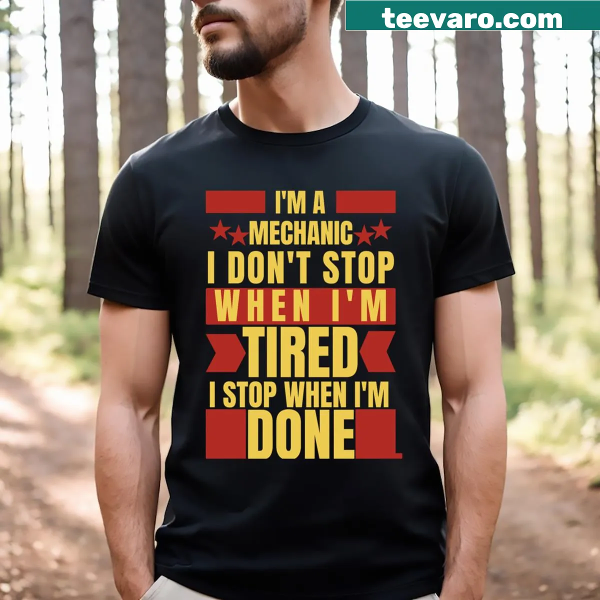 T-shirt with text declaring 'I'm A Car Mechanic' in bold typography. — on a men's t-shirt
