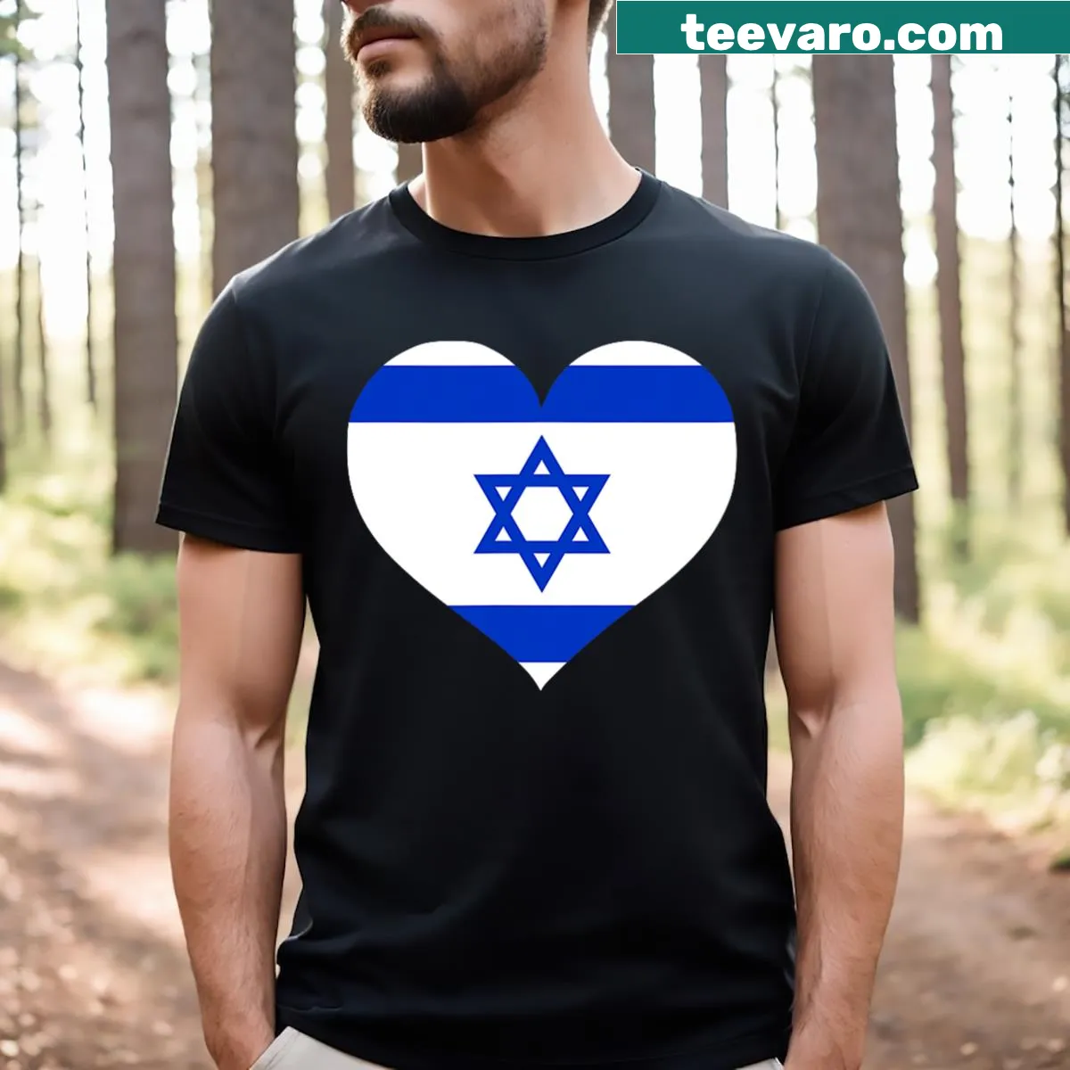 Heart graphic t-shirt celebrating love for Israel — on a men's t-shirt