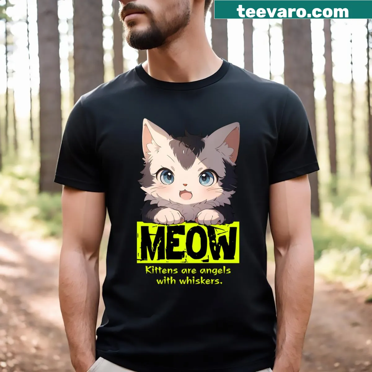 T-shirt featuring the phrase 'Kittens Are Angels With Whiskers' in cute typography — on a men's t-shirt