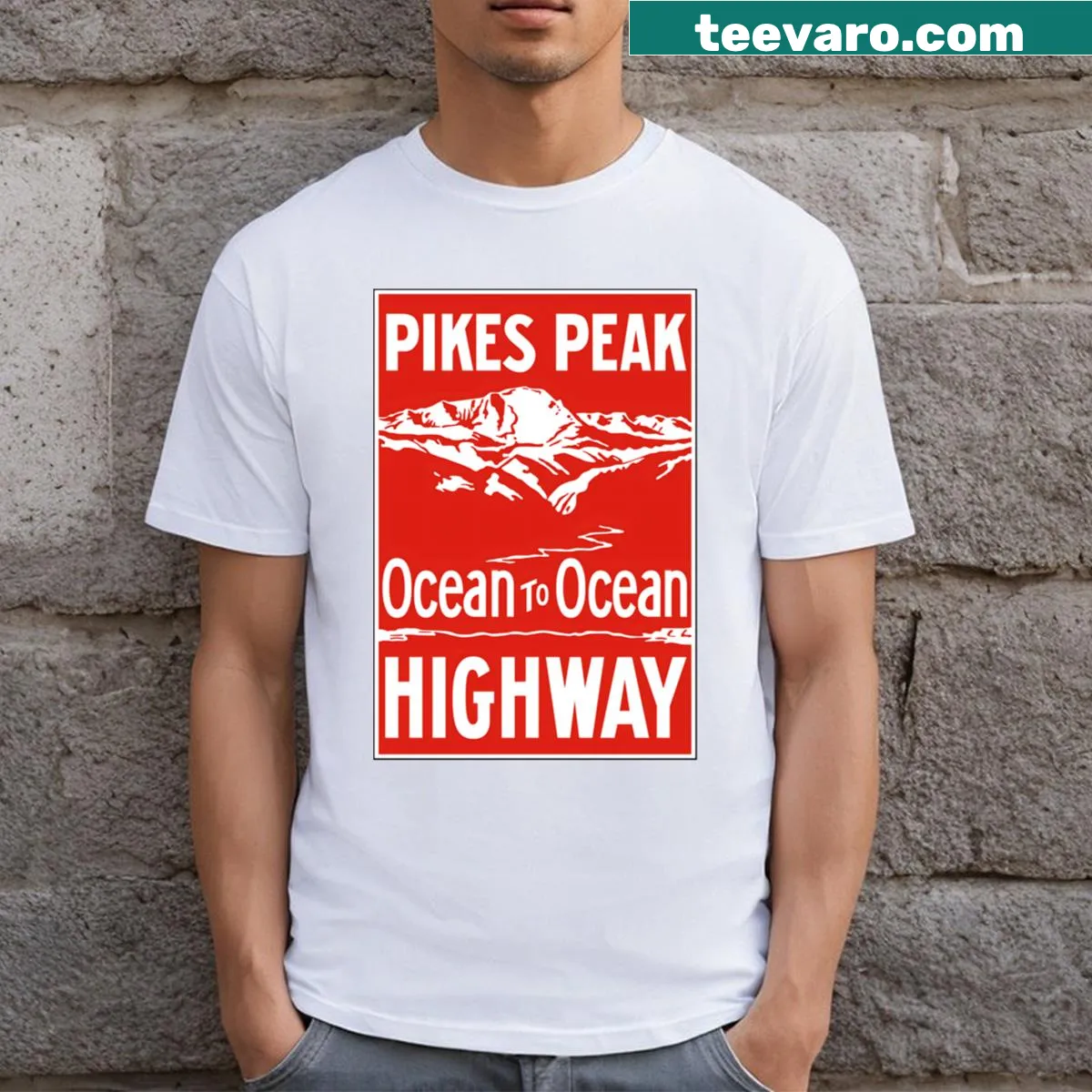 Illustration of Pikes Peak Ocean to Ocean Highway on T-shirt — on a men's t-shirt