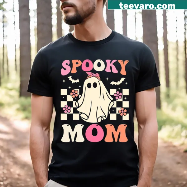 Vintage ghost t-shirt designed for moms celebrating Halloween