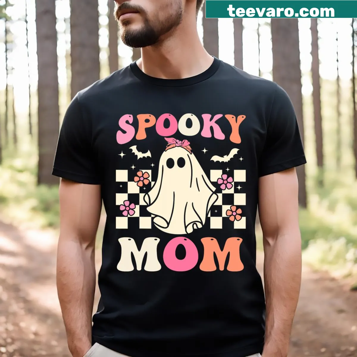Vintage ghost t-shirt designed for moms celebrating Halloween — on a men's t-shirt