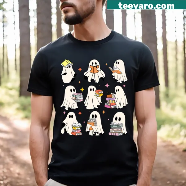 Halloween-themed Teacher T-shirt with 'More Books' phrase in fun design