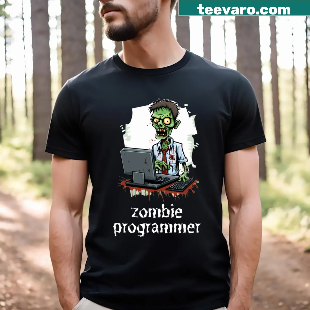 Sarcastic T-shirt for programmers featuring 'The Undying Debugger' phrase — on a men's t-shirt