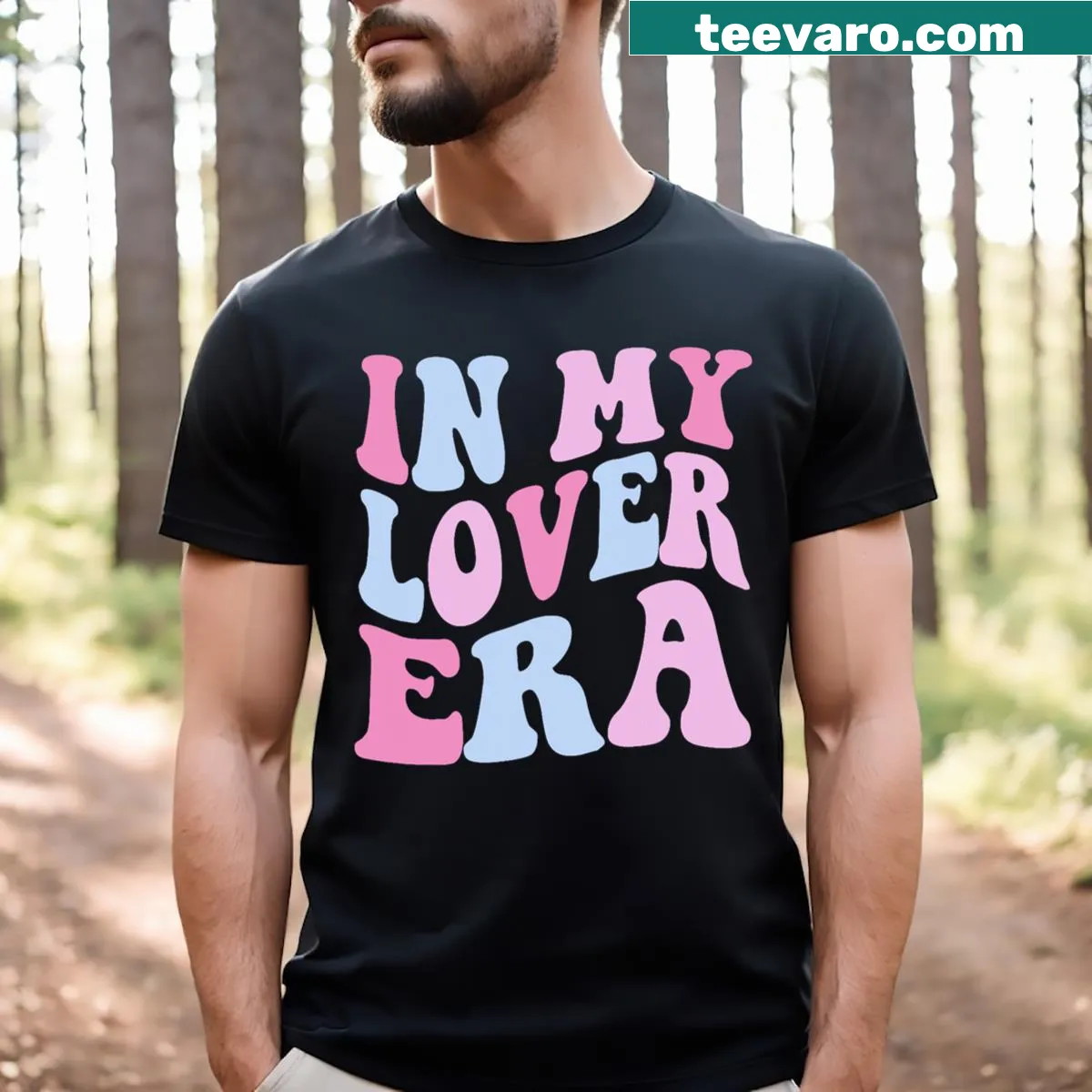 Vintage t-shirt for women featuring 'In My Lover Era' groovy design — on a men's t-shirt