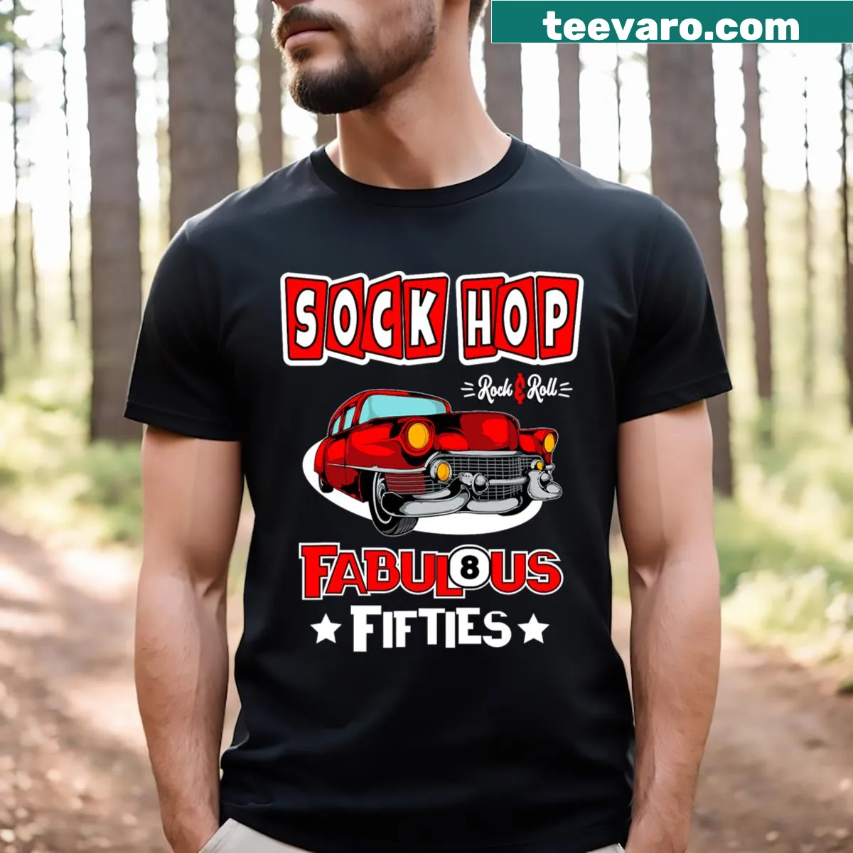 Vintage T-shirt inspired by 1950s sock hop dance and rockabilly culture. — on a men's t-shirt