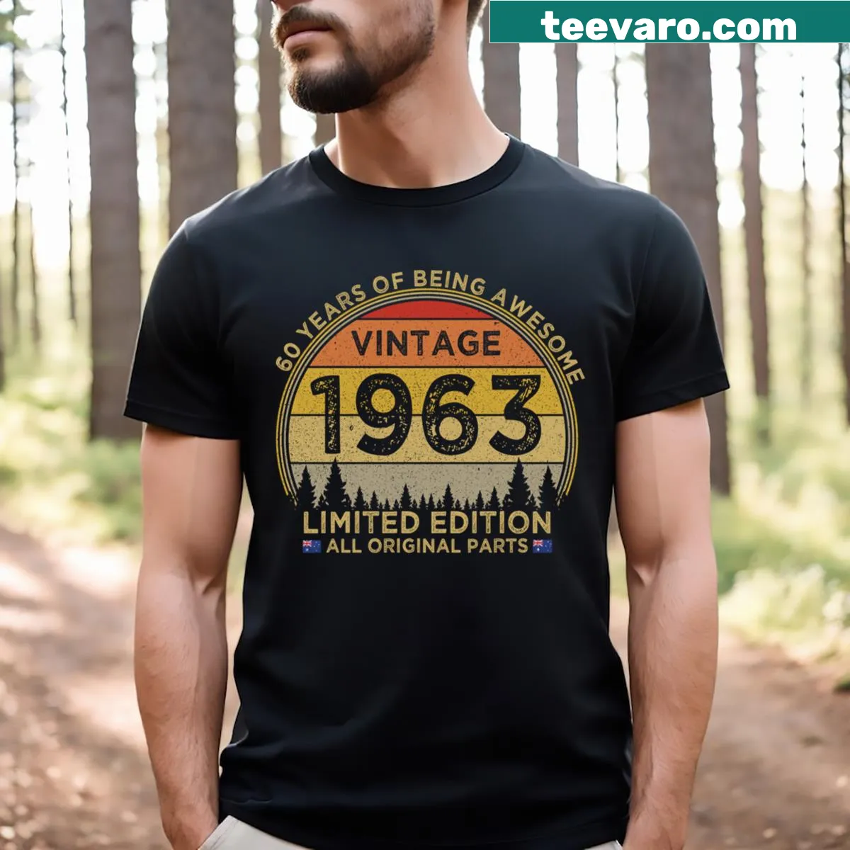 Vintage 1963 birthday t-shirt celebrating Australia. — on a men's t-shirt