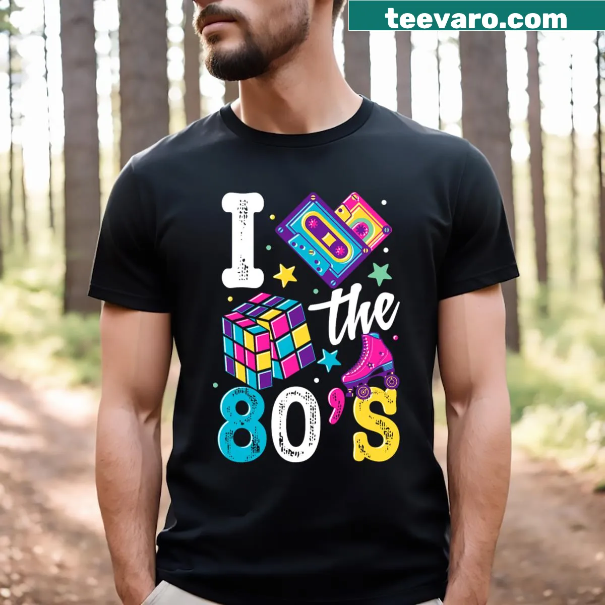 Nostalgic T-shirt celebrating 1980s fashion and party culture. — on a men's t-shirt