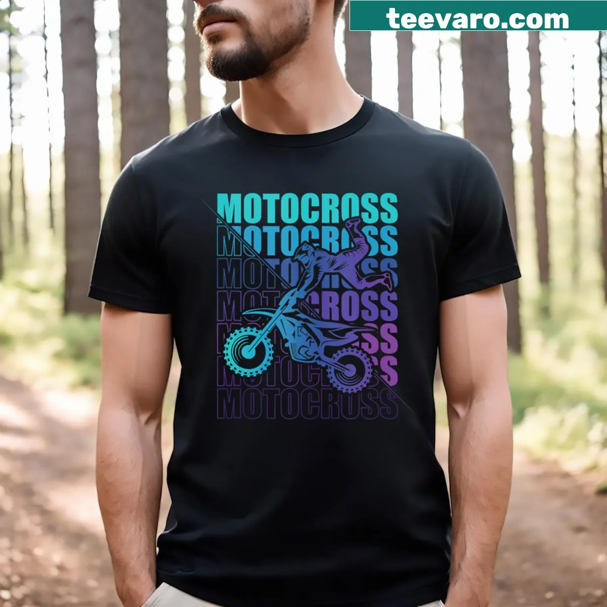 Bold motocross-themed T-shirt with emphasis on riding and adventure — on a men's t-shirt