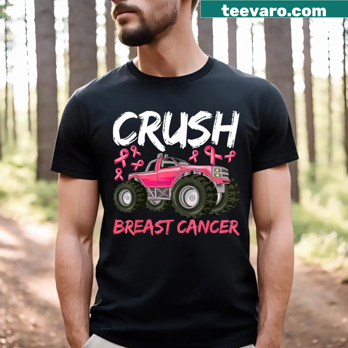 Breast cancer awareness T-shirt with truck and pink ribbon — on a men's t-shirt