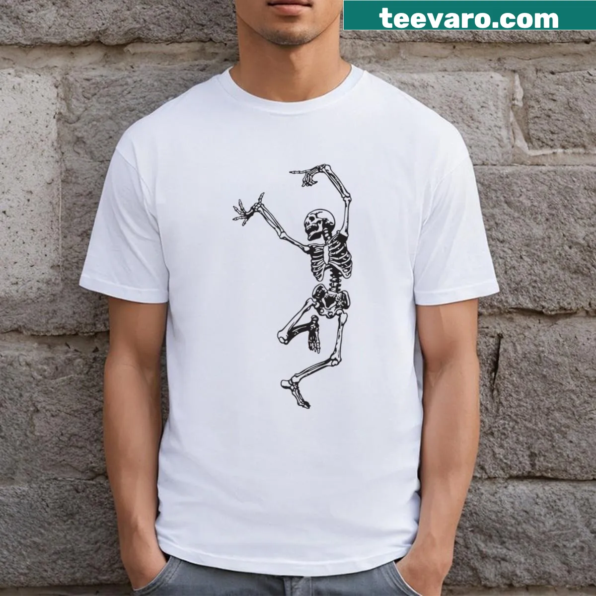 Edgy T-shirt with a bold graphic about dancing with death — on a men's t-shirt