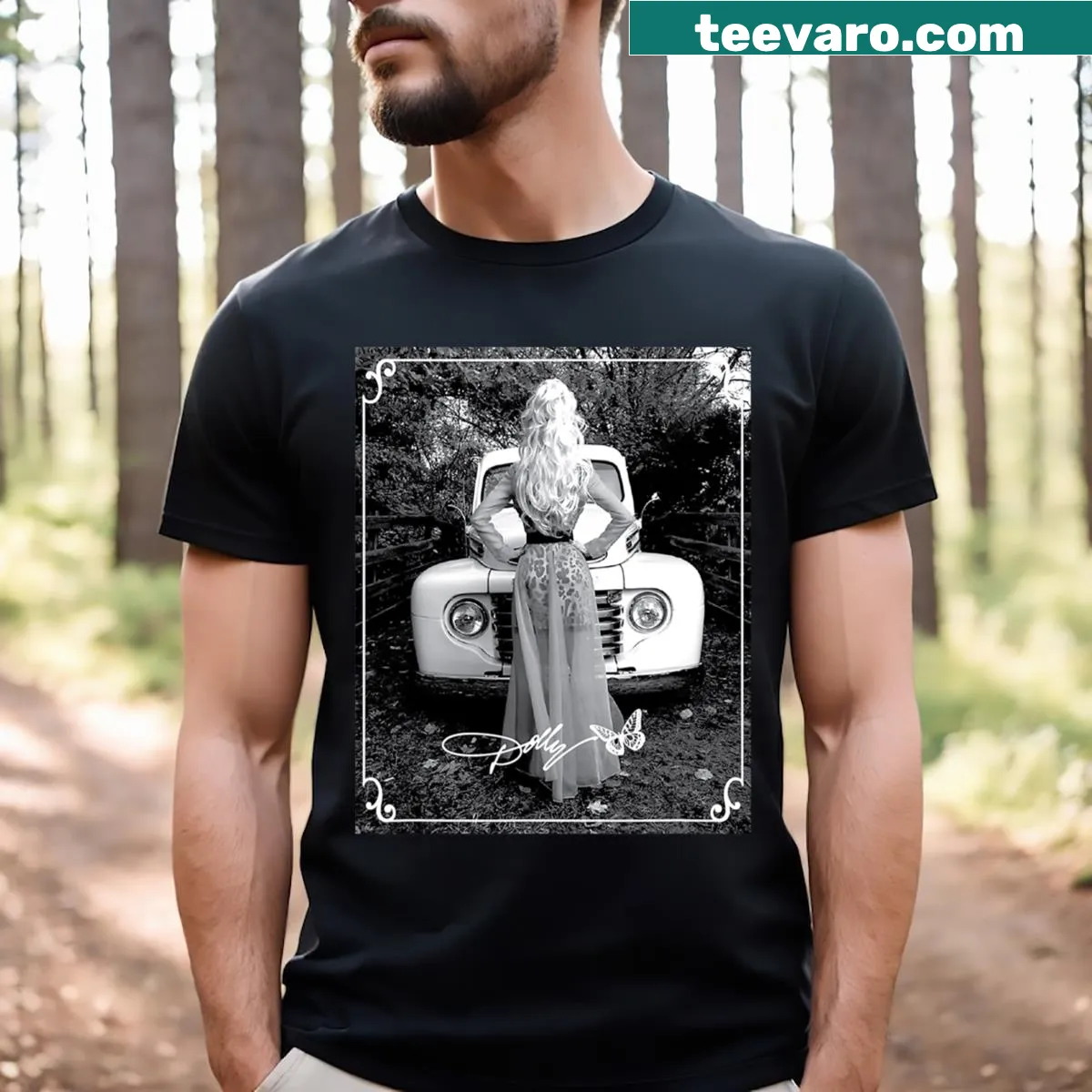 Vintage truck graphic T-shirt featuring Dolly Parton — on a men's t-shirt