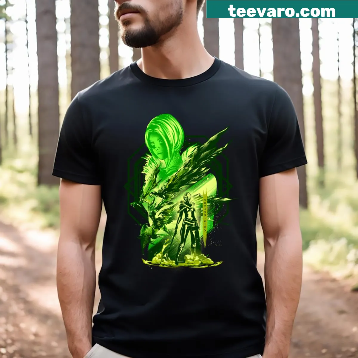 Illustrated T-shirt featuring the Garuda mythical creature — on a men's t-shirt