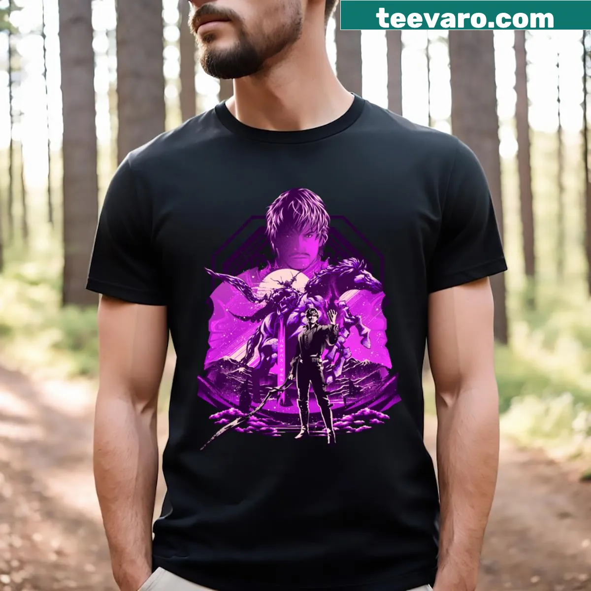 Illustration of Odin on a t-shirt representing Norse mythology — on a men's t-shirt