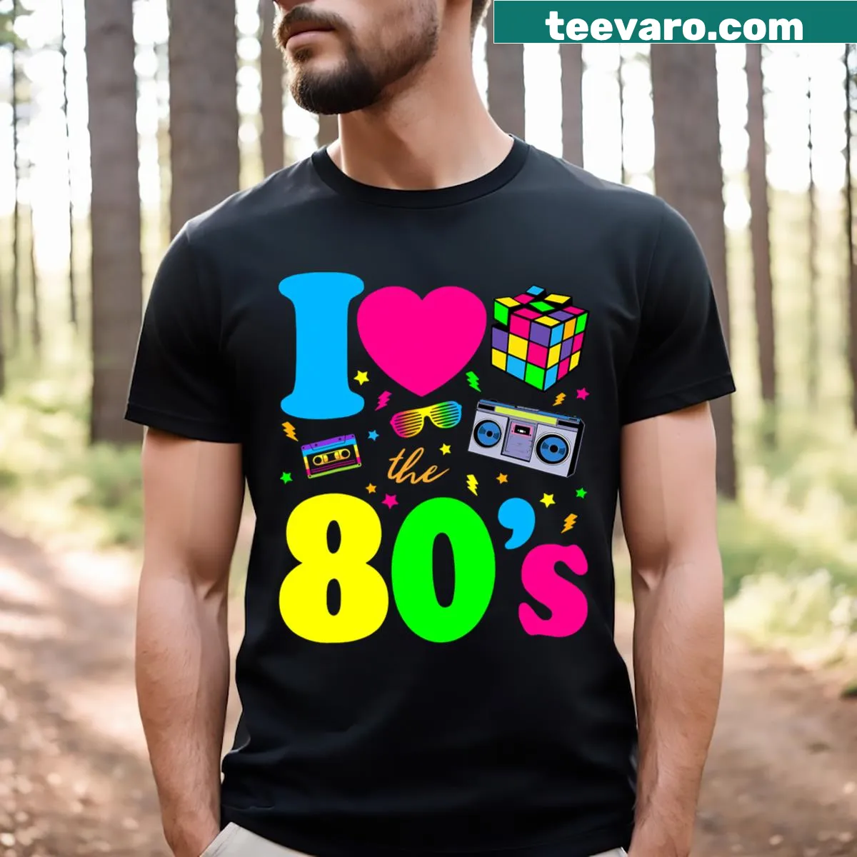Funny 80s party-themed graphic t-shirt for men — on a men's t-shirt