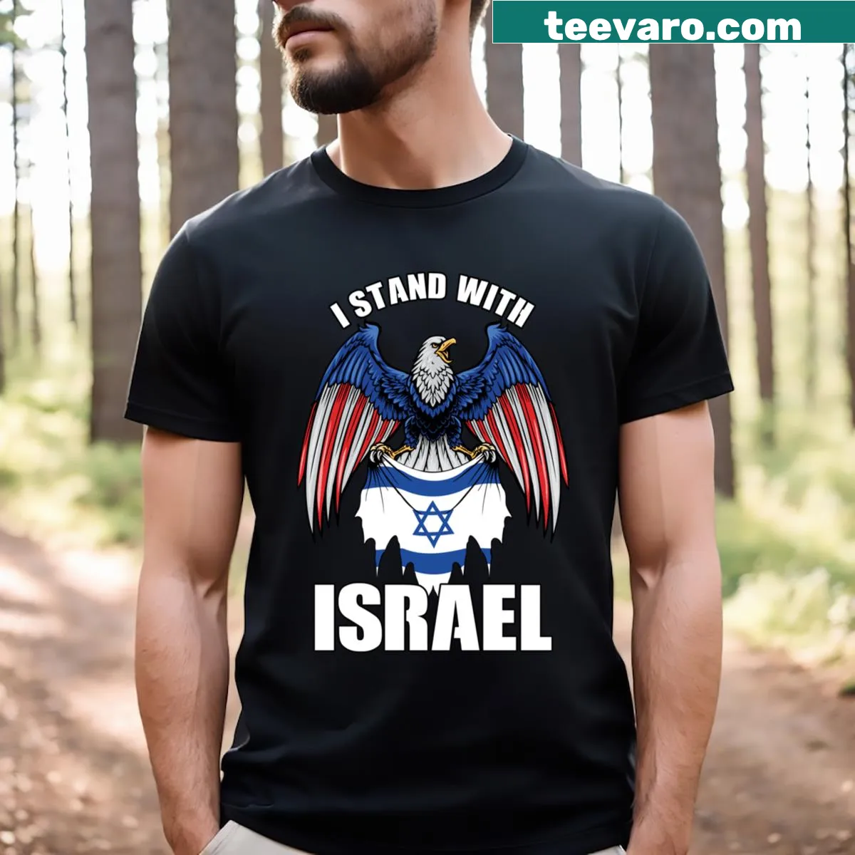 Graphic t-shirt showing support for Israel — on a men's t-shirt